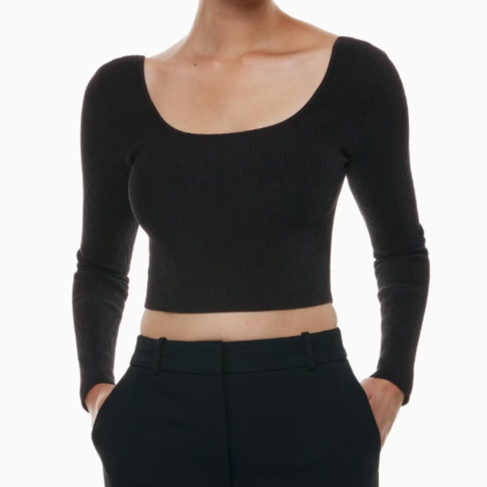 Aritzia Babaton  Long Sleeve Scoop Neck Cropped Top